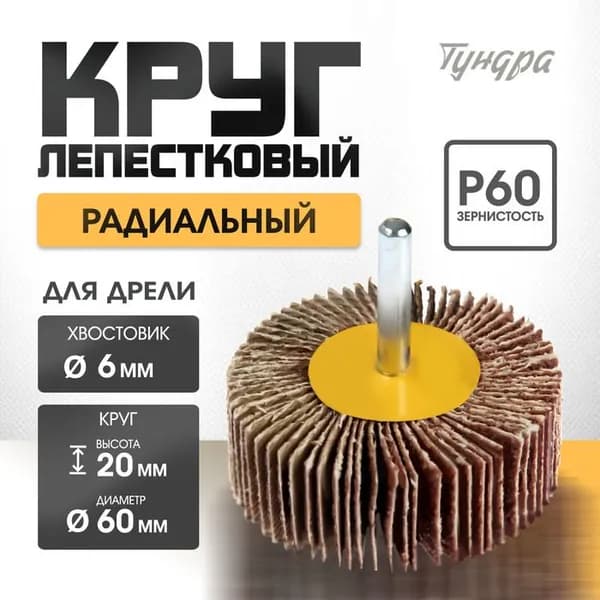 Круг лепестковый радиальный ТУНДРА, 60 20 6 мм, Р60 1875463
