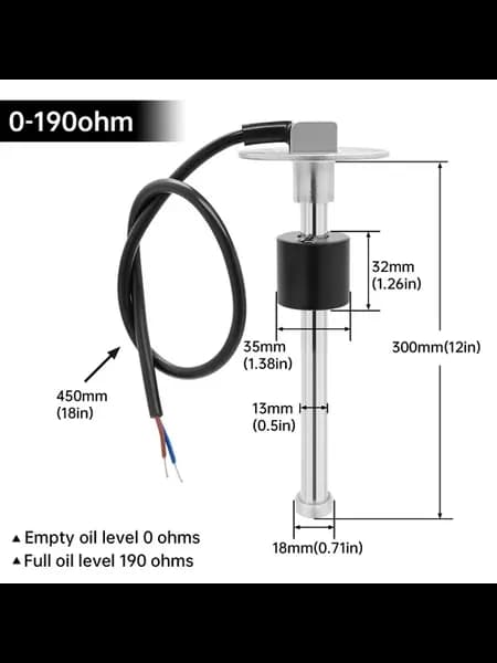 Датчик уровня топлива 300mm 0-190ohm
