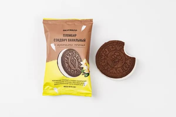 Пломбир сэндвич ванильный с кусочками печенья, 80 г