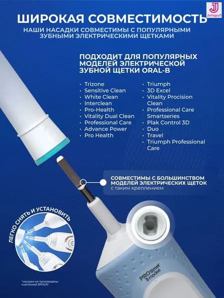 Сменные насадки White Care SB-18A с защитными колпачками для электрических зубных щеток Oral-B (Braun), 4 шт