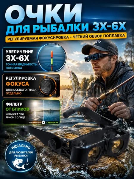 Легкие очки-бинокль с регулировкой увеличения, для детального осмотра рыбацких принадлежностей, охоты, чтения и наблюдения за птицами