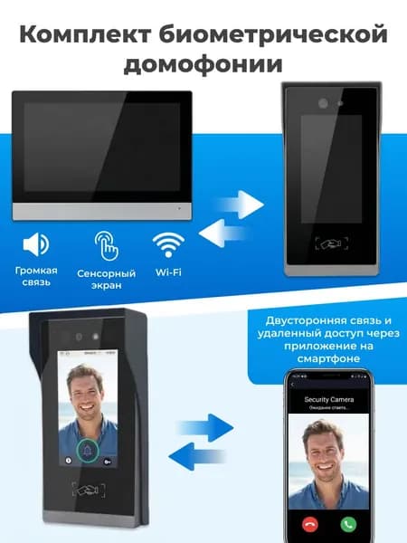 U-VID Видеодомофон, Проводное + беспроводное подключение, Без трубки, черный