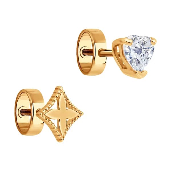Золотые серьги DIAMANT-ONLINE с фианитом 585 пробы