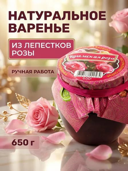 Варенье натуральное Крымская Роза из лепестков чайной розы вручную Крымское полезное 650 г