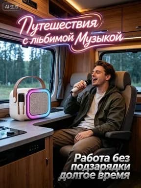 Мини караоке система с двумя беспроводными микрофонами и RGB подсветкой, портативная колонка как универсальный подарок для всей семьи