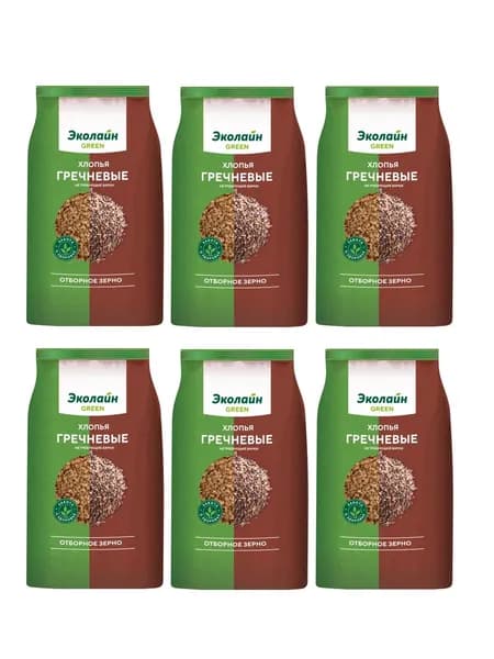 Эколайн Хлопья гречневые Green, 380 гр, 6 шт