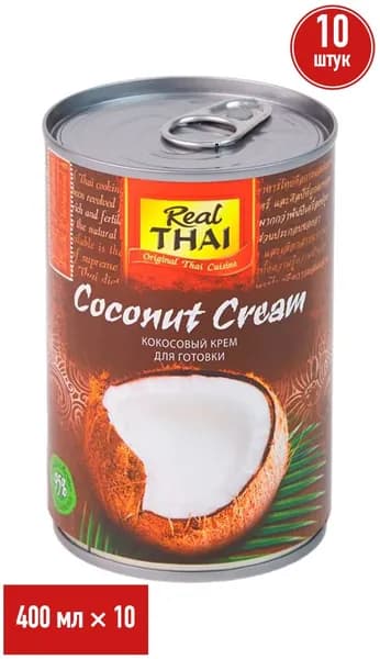 Растительный аналог сливок Real Thai кокосовый для взбивания пастеризованный 21% 400 мл, набор: 10 штук