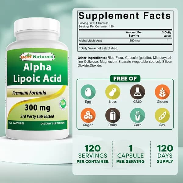 Альфа-липоевая кислота Best Naturals 300 мг 120 капсул (120 штук)
