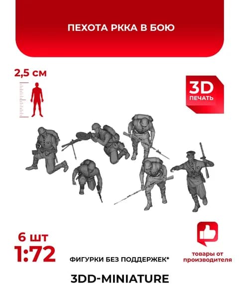 3DD Пехота РККА в бою. Красноармейцы до 1943г. Масштаб 1/72. Вторая мировая