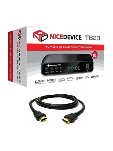 Цифровой DVB-T2 ресивер NiceDevice T623 (DVB-C, IPTV, USB) + Кабель HDMI 1.5 м медный