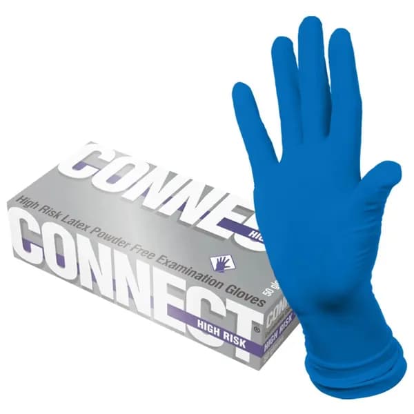 Упаковка 3 шт. Перчатки латексные смотровые CONNECT HIGH RISK, 25 пар (50 шт.), размер L (большой), синие, CON-HR-03