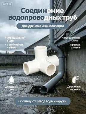 Угольник ПВХ для воды, объемный крестовик сантехнического трубопровода