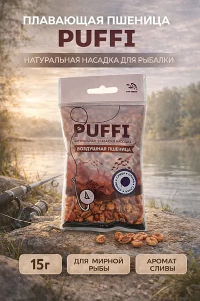 Воздушная пшеница PUFFI (ПАФФИ), Слива, 15 г - плавающая насадка для рыбалки, для карпа и карася, донная ловля