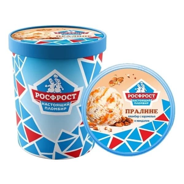 Мороженое пломбир РосФрост Настоящий пломбир пралине БЗМЖ 450 г