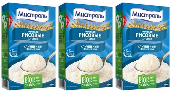 Мистраль хлопья рисовые Нежные 400гр - 3 штуки/