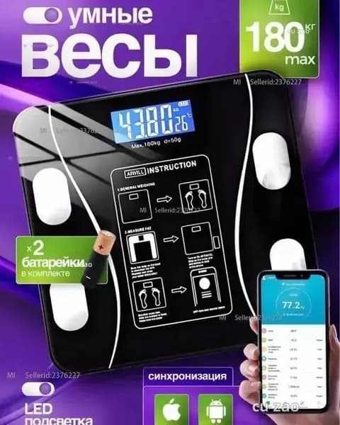 Midea Напольные весы XMIQJGN28, нагрузка 180 кг, точность 50 г