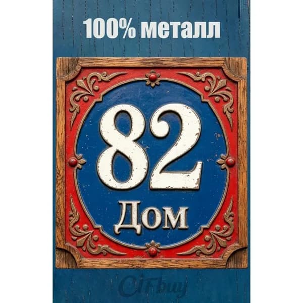 Табличка с номером дома 82 Классический цвет, металл, 20х20 см.