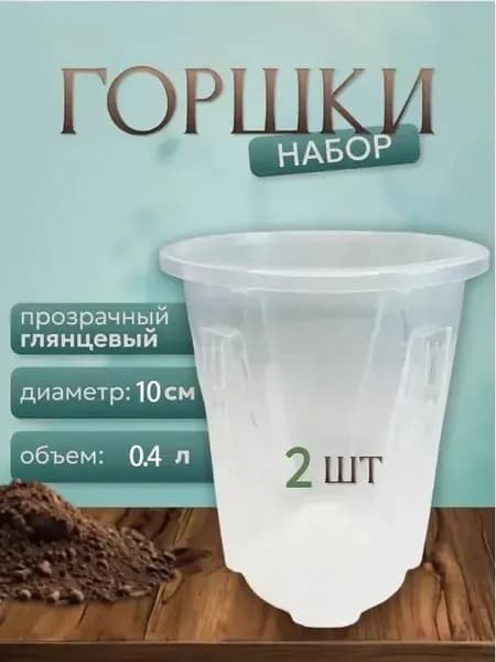 Горшок для цветов 0.4 л, 12 см, 2 шт, цвет прозрачный