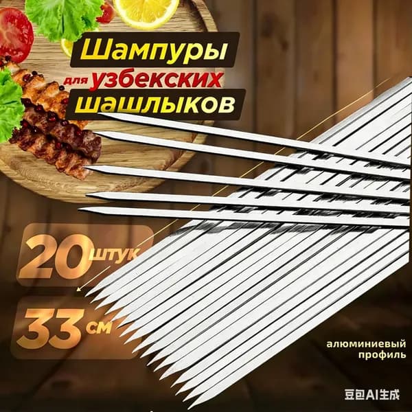 Шампур 33 см 20 шт нержавеющая сталь