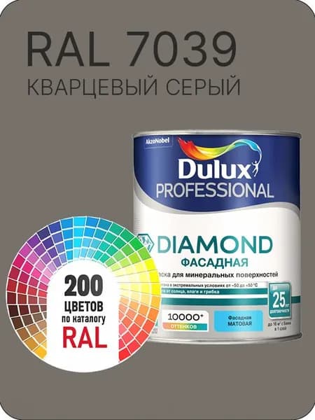 Краска для минеральных и деревянных фасадов Dulux Diamond цвет кварцевый серый Ral 7039 0.8 л.