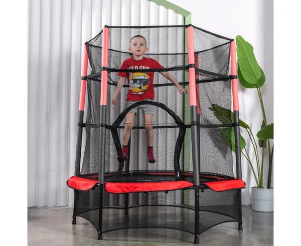 Батут каркасный DFC JUMP KIDS 55" красно-серый, детский, с внутренней защитной сеткой, уличный, для дома, дачи, детский манеж