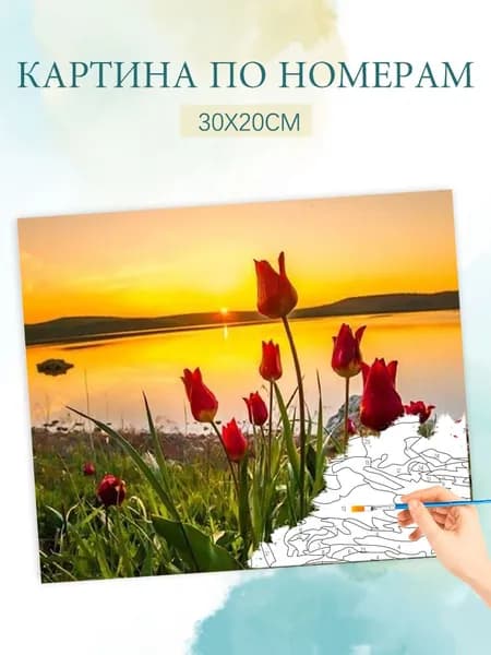 Картина по номерам на холсте с без подрамником 20х30 / "Закатный тюльпан"