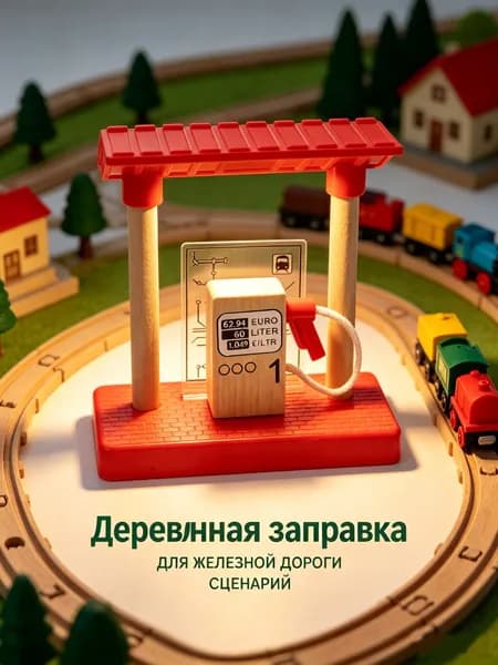 Деревянная игрушечная заправочная станция для железной дороги, красного цвета, для создания декора