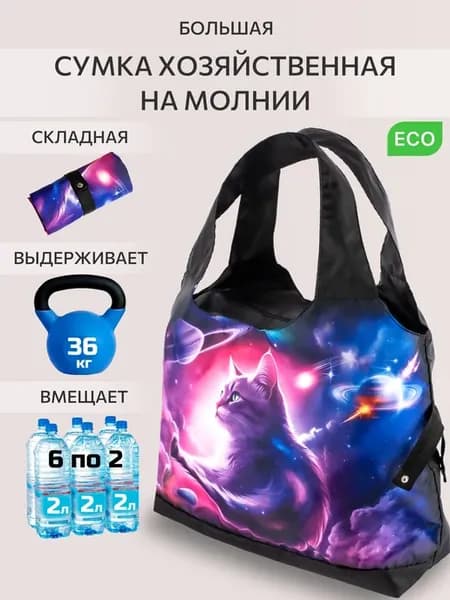 Сумка хозяйственная складная, шоппер для продуктов с принтом