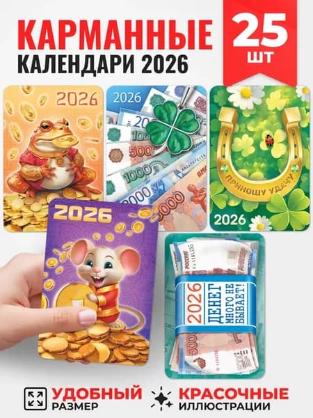Набор карманных календарей 2026 Денежные символы удачи 25 шт