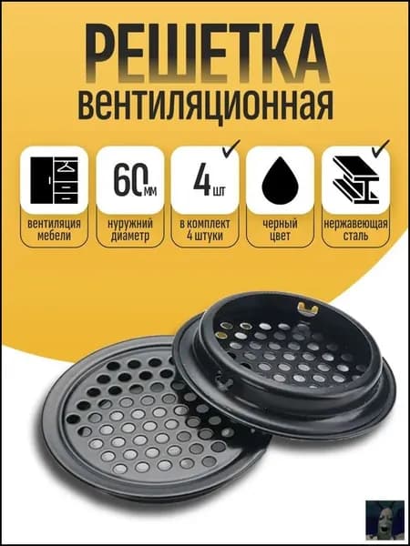 Вентиляционная решетка для двери круглая металлическая черная