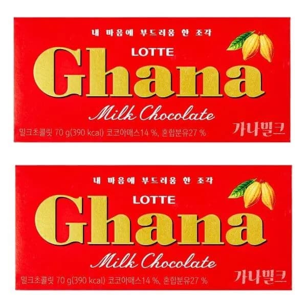 Молочный шоколад Ghana Lotte, 70 г х 2 шт