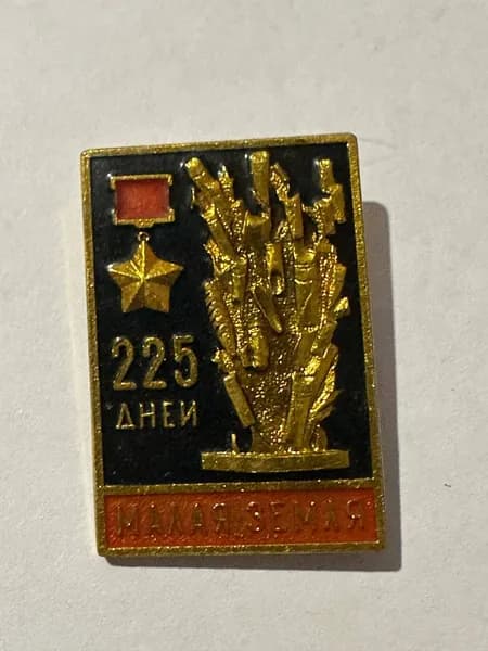 Винтажный значок Малая Земля, 225 дней, 3х2,5 см