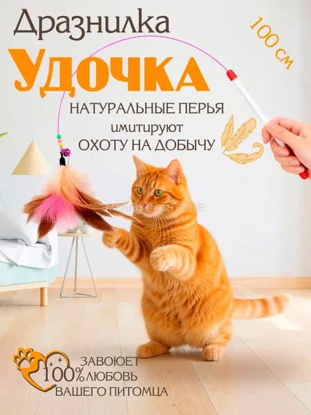 Дразнилка удочка с перьями / Игрушка для кошек