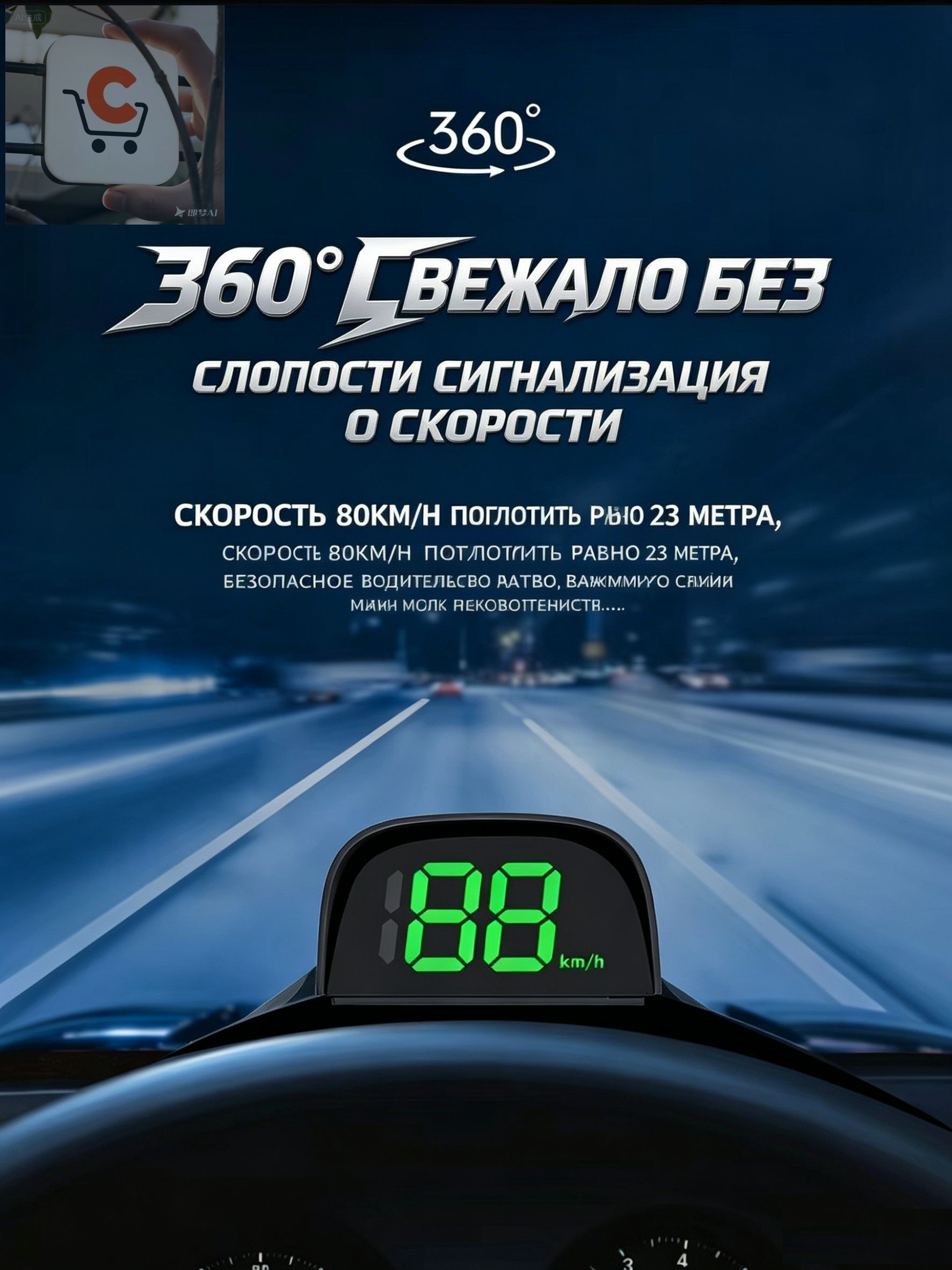 Проектор на лобовое стекло арт. 360° радарное предупреждение: Обнаруживает стационарные и мобильные радары, камеры фиксации скорости, предупреждает заранее, защищает от штрафов