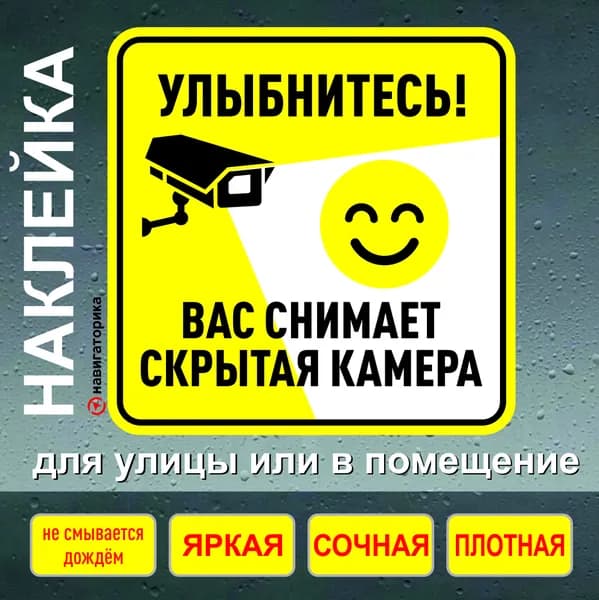 Наклейка скрытая камера видеонаблюдение/ наклейка ламинированная 15х15 см, навигаторика