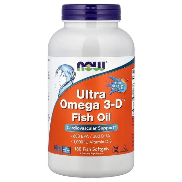 NOW Foods, Ultra Omega 3-D Рыбий жир, 600 EPA/300 DHA, Fish Oil, 180 софтгелей