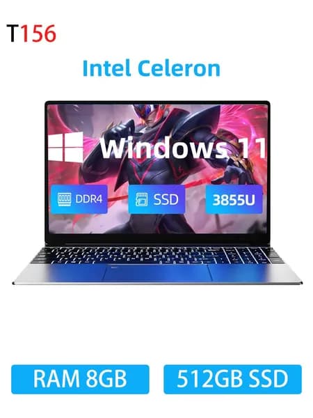 BYONE Ноутбук 15.6", Intel Celeron 3855U, RAM 8 ГБ, SSD 512 ГБ, Intel HD Graphics 510, Windows Pro, Русская раскладка