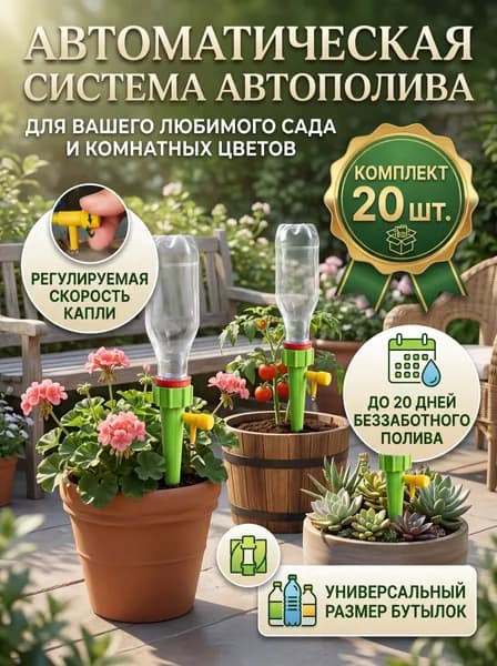 Кашпо с автополивом 3 см, 20 шт, цвет зеленый, белый