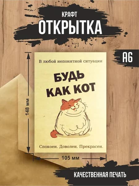 Крафт открытка "Будь как кот"