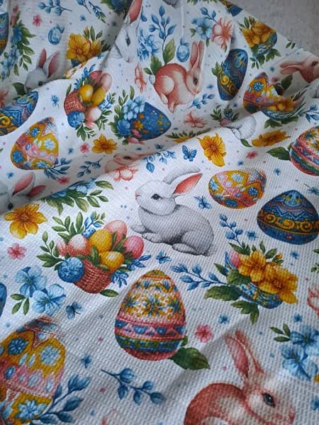 Вафельное полотно "Светлая пасха", отрез ткани 0.65м (65*150см), ш.150см, хлопок 100%, для кухонного текстиля, полотенец, халатов, рукоделия