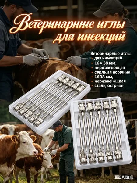 Ветеринарные иглы для инъекций 1638 мм, нержавеющая сталь, острые и прочные, 10 шт, для животных, фермы и сельского хозяйства