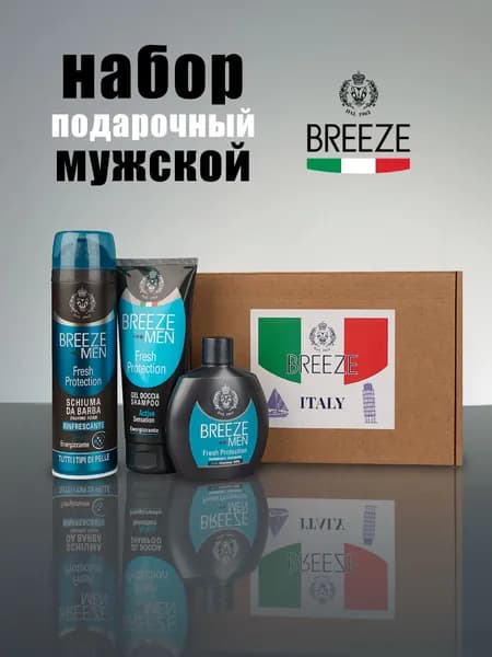 Breeze Подарочный набор косметики для мужчин Fresh Protection: дезодорант спрей 100 мл + пена для бритья 200 мл + шампунь гель для душа 200 мл
