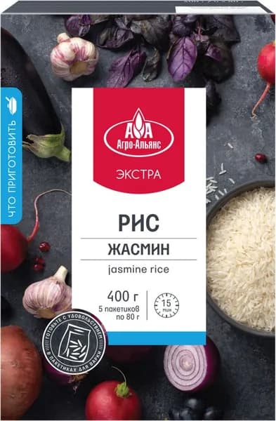 Рис АГРО-АЛЬЯНС Жасмин, в пакетиках, 5х80г, 400г
