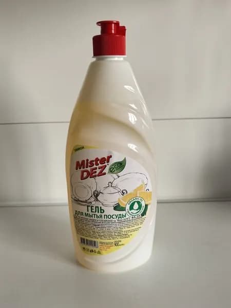 Средство для мытья посуды Mister DEZ / Мистер ДЕЗ гель с ароматом лимона, 0.9л / товары для дома