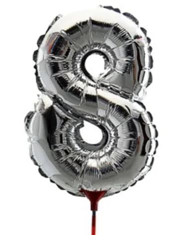 Шар фольгированный 14" "Цифра 8" трубочка, серебристый