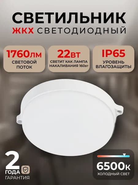 Светильник светодиодный влагозащищенный ЖКХ BT Круг 22Вт/6500K/IP65