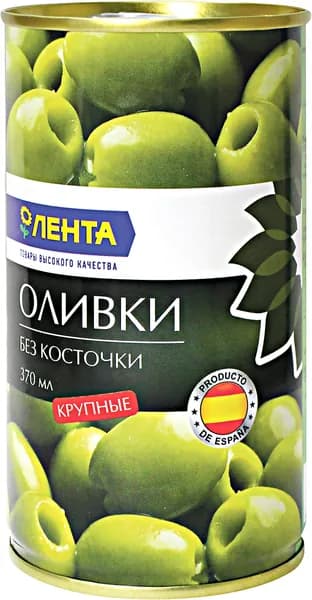 Оливки ЛЕНТА зелёные крупные без косточки, 370 мл, Испания