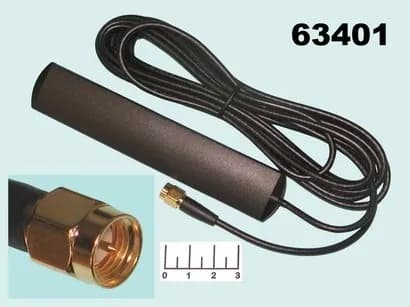 Антенна автомобильная GSM SMA-M (RG-174) на стекло 3м 2dB (LTE-05)