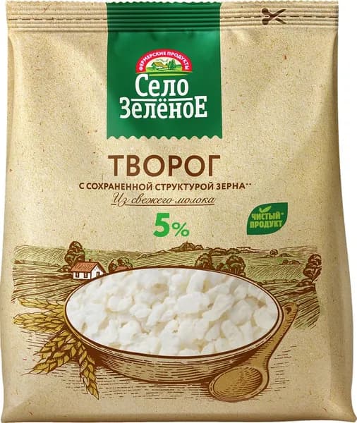 Творог СЕЛО ЗЕЛЕНОЕ 5%, без змж, 200г 3 шт.