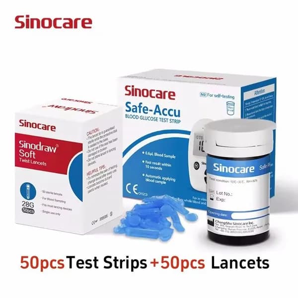 Используется для анализатора Sinocare Safe-Accu, 50 сахарных бумажек + 50 ланцетов, одобренных CE/ FDA